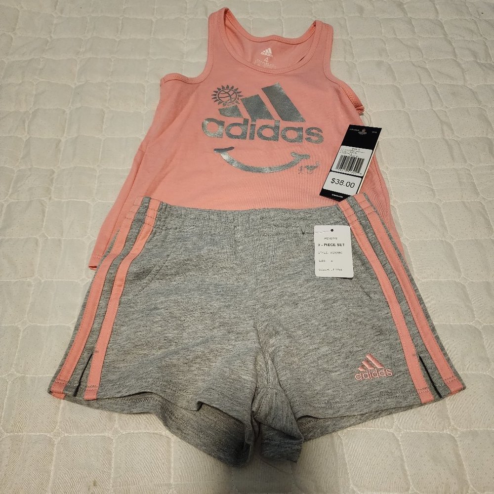 Adidas 2piece Tank/Shorts set  Pink/Gray size 4  NWT